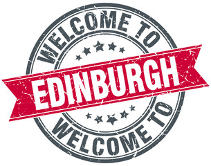 welcome to Edinburgh red round vintage stamp