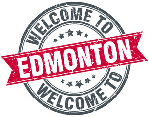 welcome to Edmonton red round vintage stamp