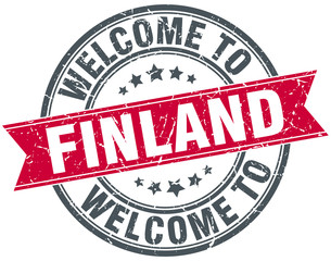 welcome to Finland red round vintage stamp