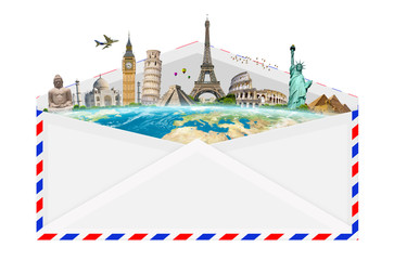 illustration of an envelope full of famous monument
