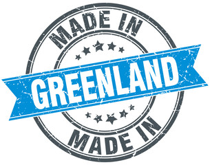 made in Greenland blue round vintage stamp