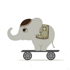 Card with cute indian elephant on scooter