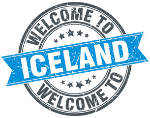 welcome to Iceland blue round vintage stamp