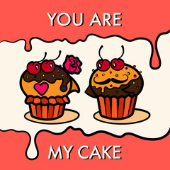 Cakes lovers Valentines day outlines cream line