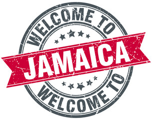 welcome to Jamaica red round vintage stamp