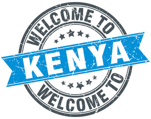 welcome to Kenya blue round vintage stamp
