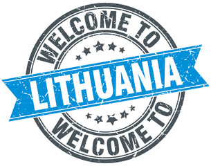 welcome to Lithuania blue round vintage stamp