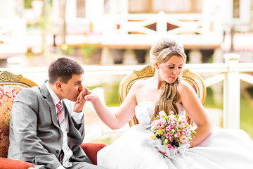 Beautiful wedding couple is enjoying wedding