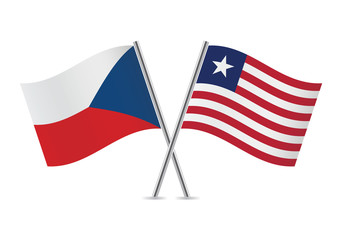Czech and Liberian flags. Vector illustration.