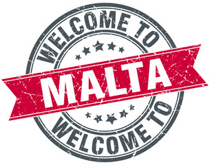 welcome to Malta red round vintage stamp