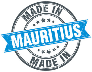 made in Mauritius blue round vintage stamp