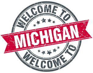 welcome to Michigan red round vintage stamp