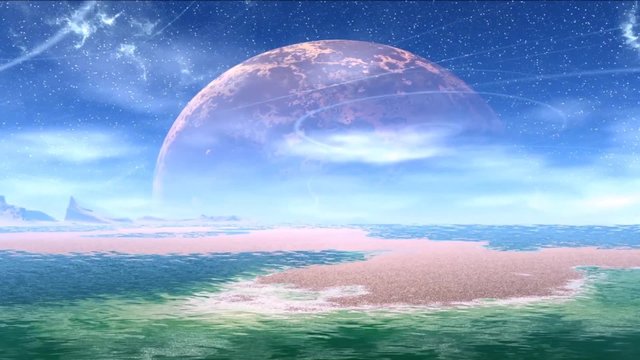 Rocks and  lake. Landscape of stranger planet