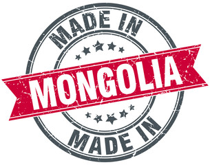 made in Mongolia red round vintage stamp