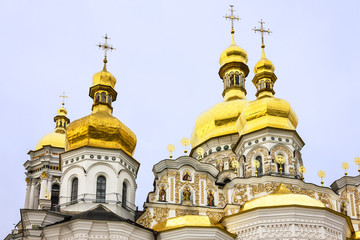 Fototapeta na wymiar Kiev, Ukraine. Cupolas of Pechersk Lavra Monastery