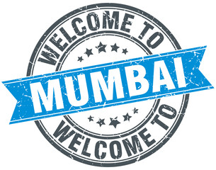 welcome to Mumbai blue round vintage stamp