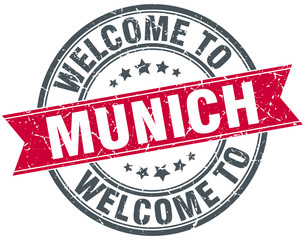 welcome to Munich red round vintage stamp