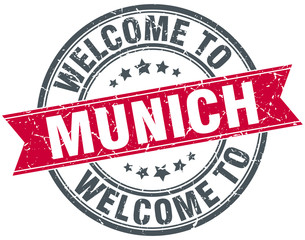 welcome to Munich red round vintage stamp