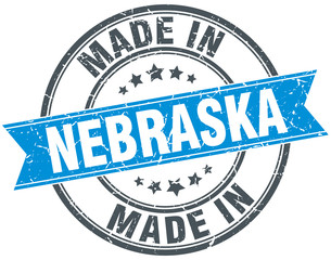 made in Nebraska blue round vintage stamp