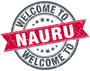 welcome to Nauru red round vintage stamp