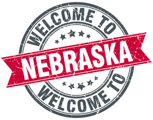 welcome to Nebraska red round vintage stamp