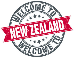 welcome to New Zealand red round vintage stamp