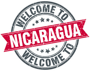 welcome to Nicaragua red round vintage stamp