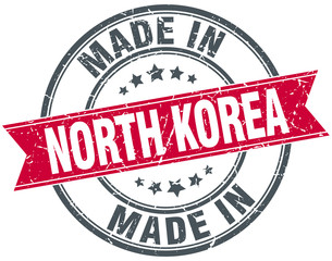 made in North Korea red round vintage stamp