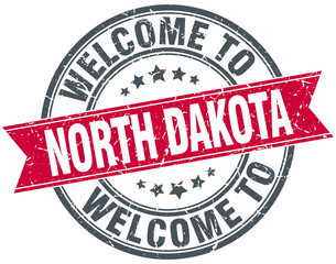 welcome to North Dakota red round vintage stamp