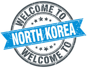 welcome to North Korea blue round vintage stamp