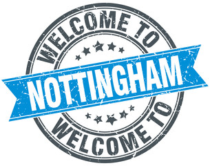 welcome to Nottingham blue round vintage stamp