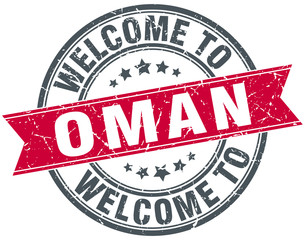welcome to Oman red round vintage stamp