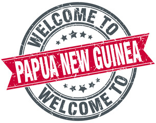 welcome to Papua New Guinea red round vintage stamp