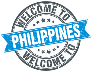 welcome to Philippines blue round vintage stamp