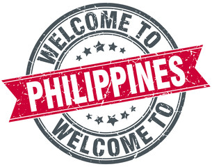 welcome to Philippines red round vintage stamp