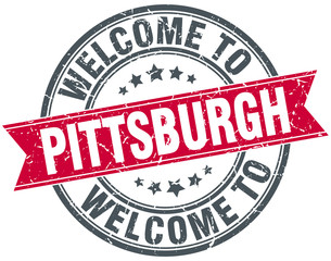 welcome to Pittsburgh red round vintage stamp