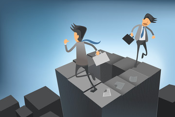 Fototapeta premium Businessman running stairs Penrose Stairway activities in the workplace. The returns of the day