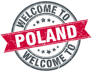 welcome to Poland red round vintage stamp