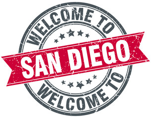 welcome to San Diego red round vintage stamp