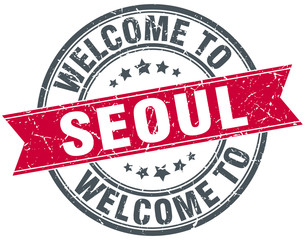 welcome to Seoul red round vintage stamp