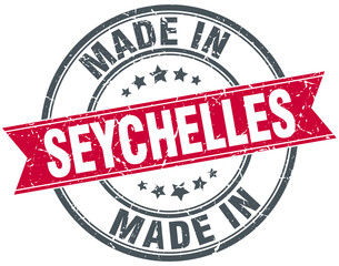 made in Seychelles red round vintage stamp