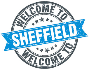 welcome to Sheffield blue round vintage stamp