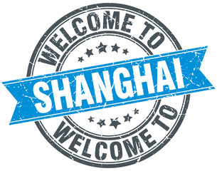 welcome to Shanghai blue round vintage stamp