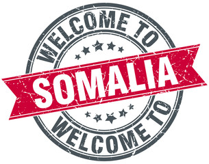 welcome to Somalia red round vintage stamp