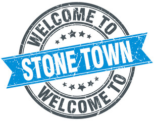 welcome to Stone Town blue round vintage stamp