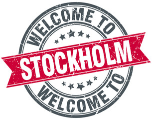 welcome to Stockholm red round vintage stamp