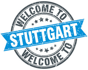 welcome to Stuttgart blue round vintage stamp