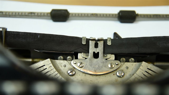 Vintage typing machine, close up. Slow motion effect
