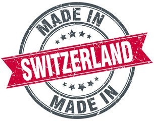 made in Switzerland red round vintage stamp