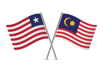 Liberian and Malaysian flags. Vector illustration.